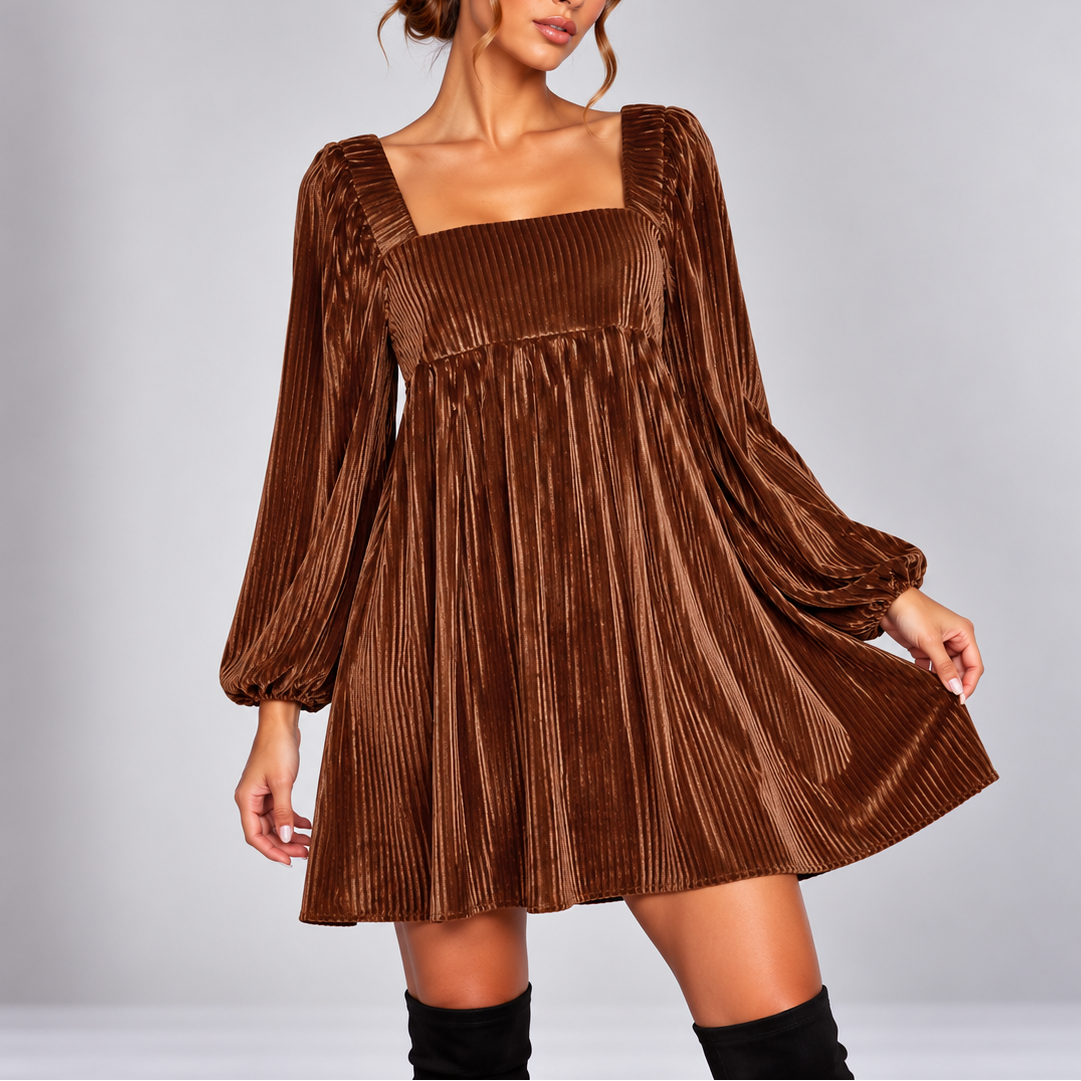 Velvet Mini Dress with Square Neck and Puff Sleeves 4