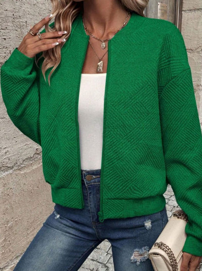 Women's Textured Knit Zip-Up Bomber Cardigan — Relaxed Fit 2